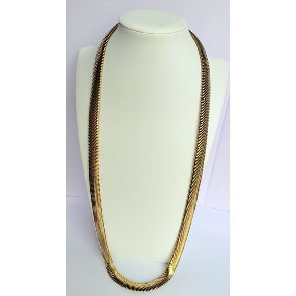 Gold Necklace Thick Chunky Herringbone Vintage Statement MCM Mid-Century Modern - Picture 1 of 10